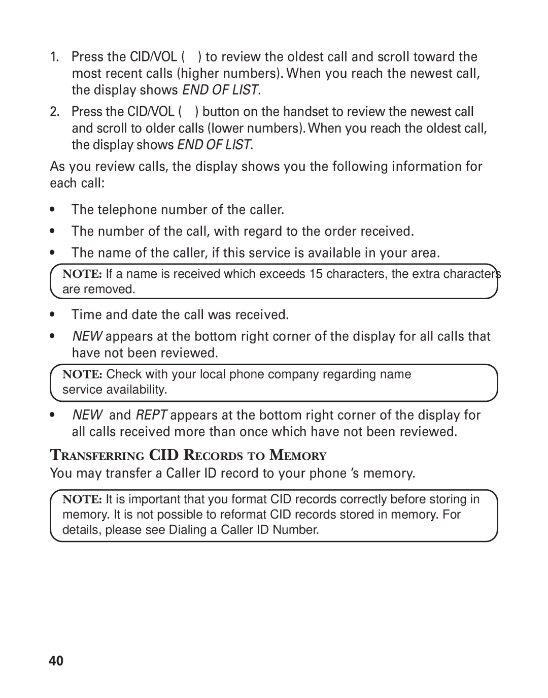 GE 25826, 25825 manual Transferring CID Records to Memory 