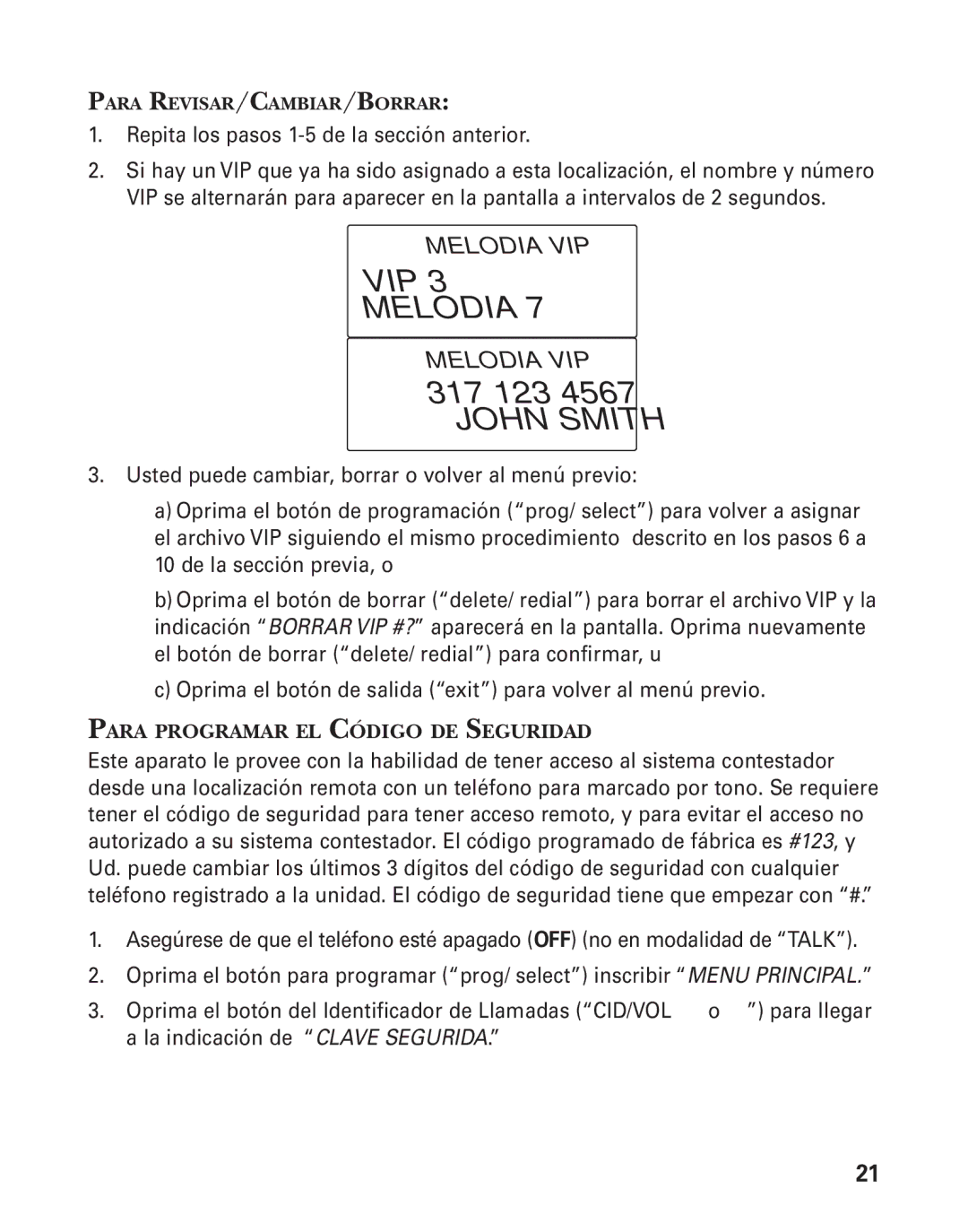 GE 25825, 25826 manual VIP Melodia, Para Programar EL Código DE Seguridad 