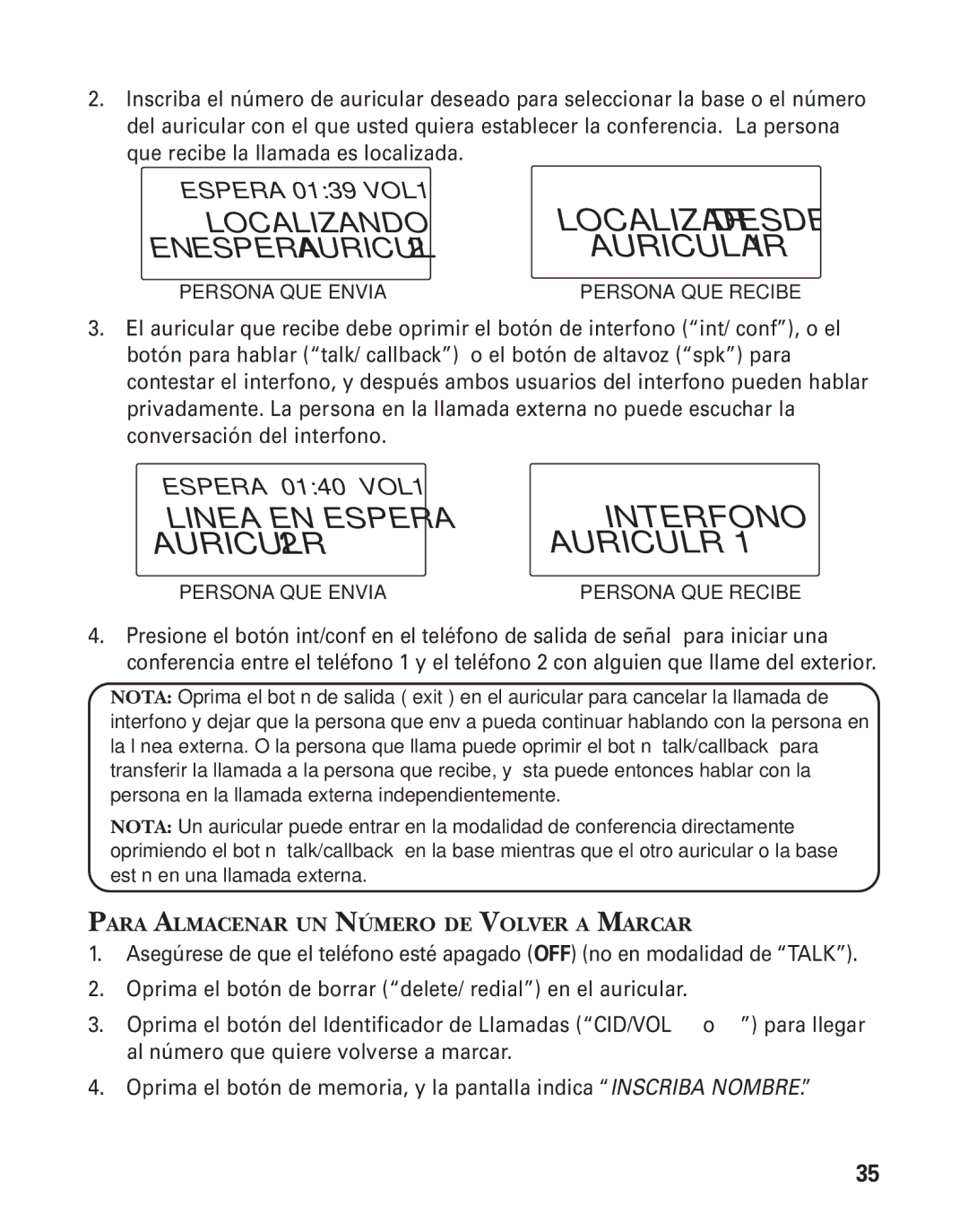 GE 25825, 25826 manual Interfono, Para Almacenar UN Número DE Volver a Marcar 