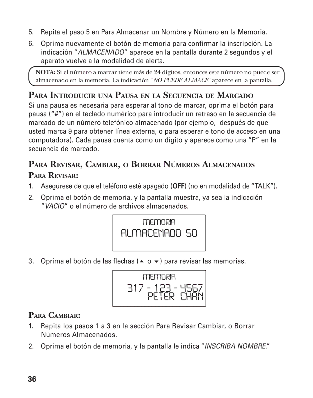 GE 25826GE, 25826GC, 55903980 manual Almacenado, Para Introducir UNA Pausa EN LA Secuencia DE Marcado 