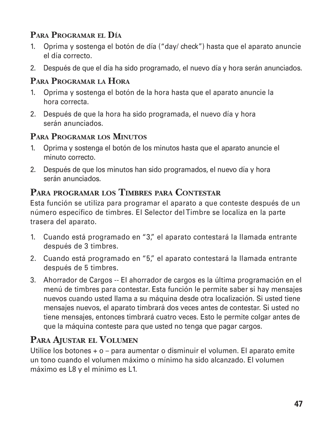 GE 25826GC, 25826GE, 55903980 manual Para Programar LOS Timbres Para Contestar, Para Ajustar EL Volumen 