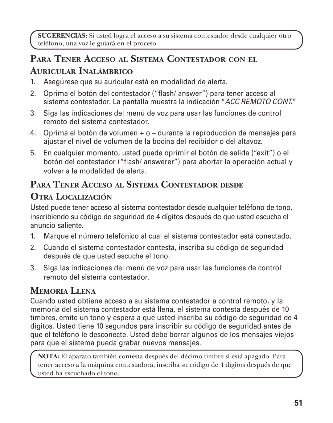 GE 25826GE, 25826GC, 55903980 manual Asegúrese que su auricular está en modalidad de alerta, Memoria Llena 