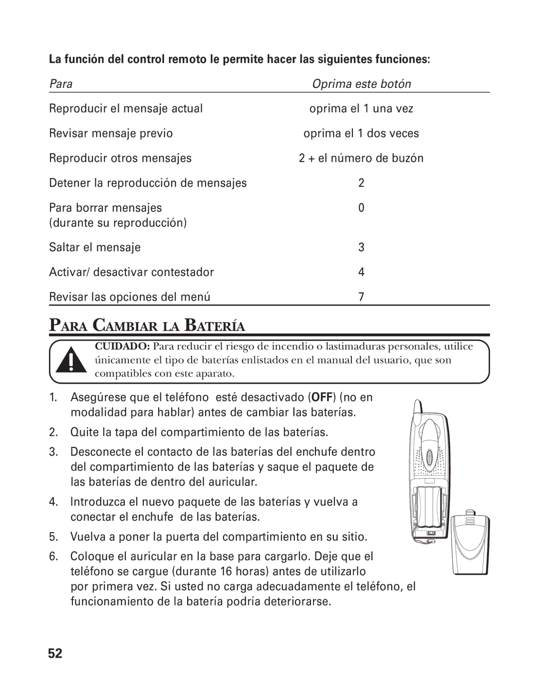 GE 55903980, 25826GC, 25826GE manual Para Cambiar LA Batería 