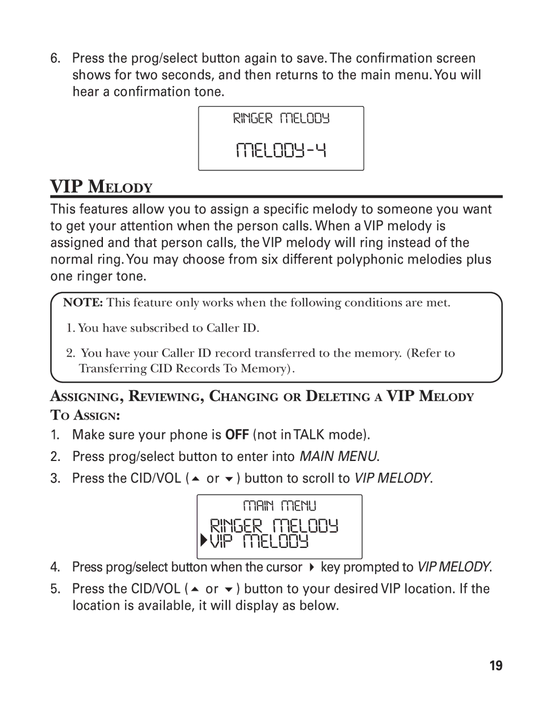 GE 25826GE, 25826GC, 55903980 manual MELODY‐4, ASSIGNING, REVIEWING, Changing or Deleting a VIP Melody 