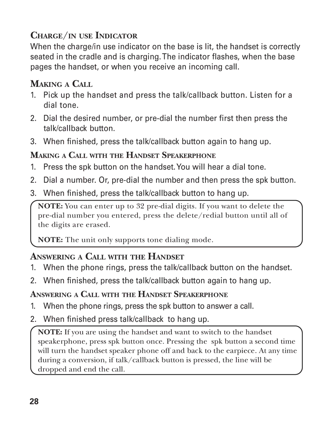 GE 25826GE, 25826GC, 55903980 manual CHARGE/IN USE Indicator, Making a Call, Answering a Call with the Handset 