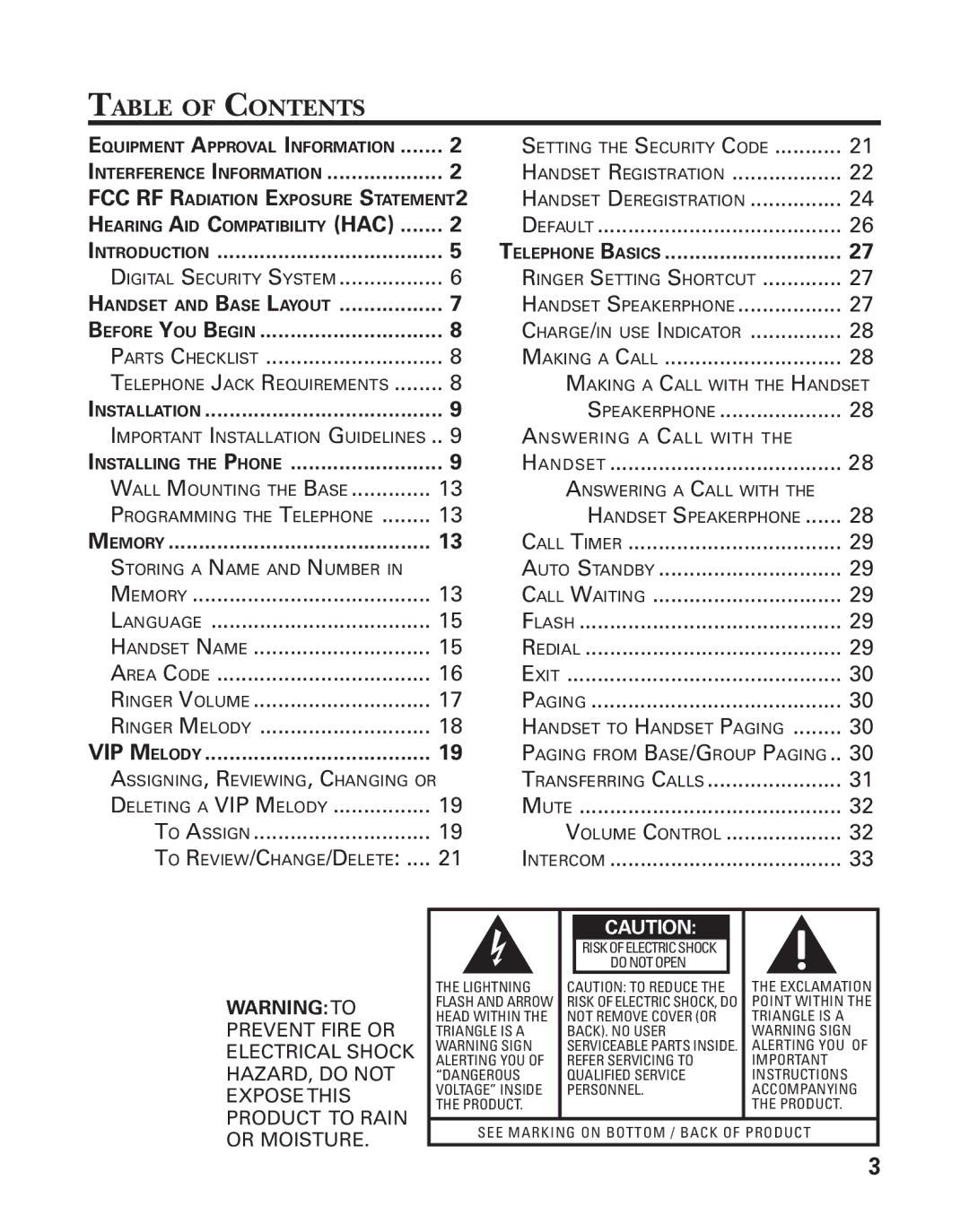 GE 25826GC, 25826GE, 55903980 manual Table of Contents 