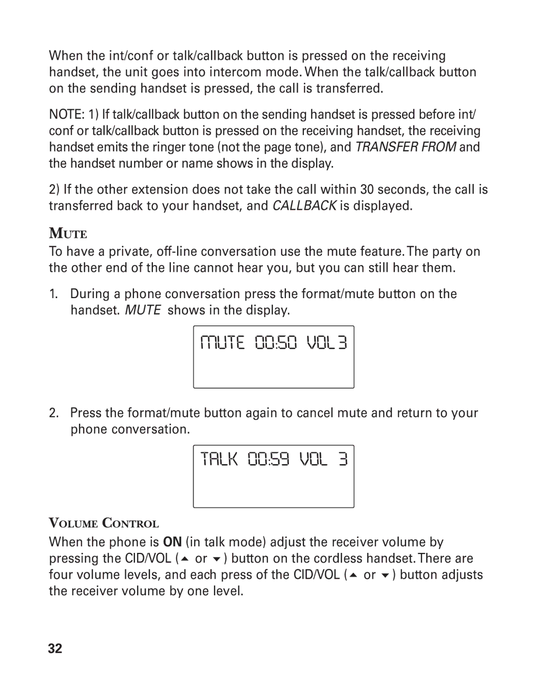 GE 55903980, 25826GC, 25826GE manual Talk 0059 VOL, Mute 