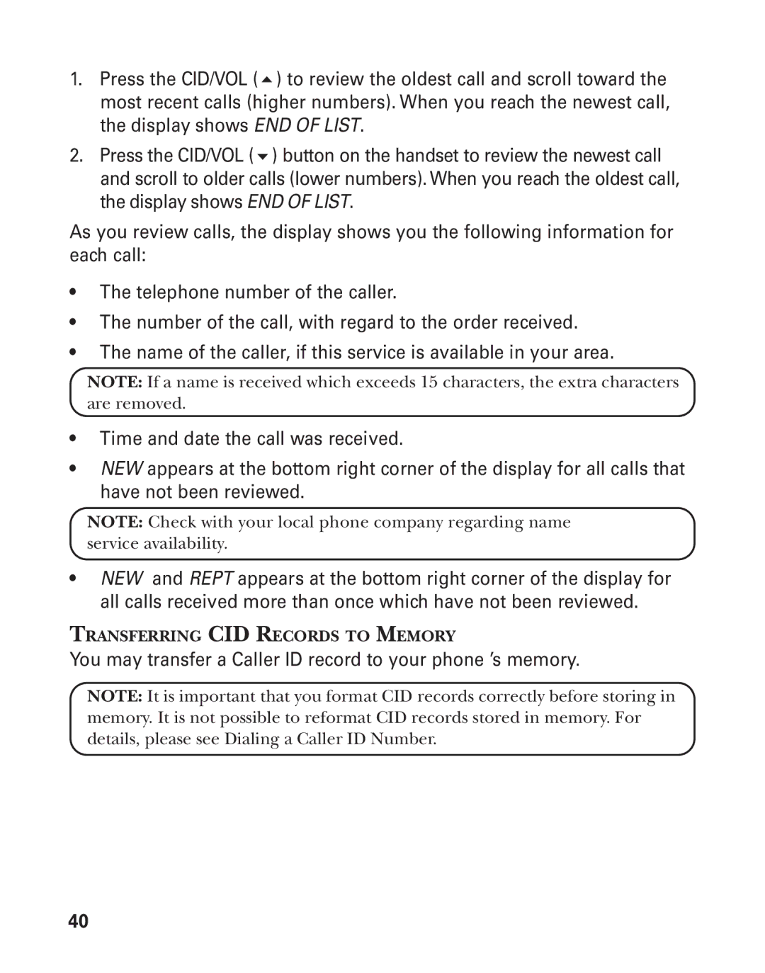 GE 25826GE, 25826GC, 55903980 manual Transferring CID Records to Memory 