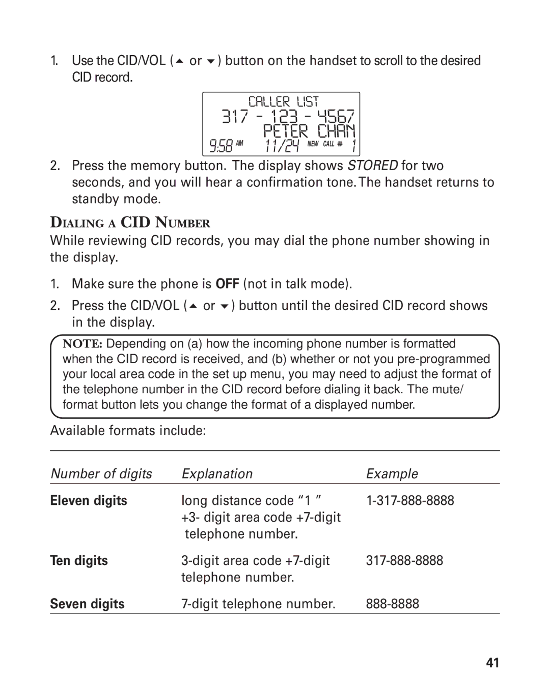 GE 55903980, 25826GC, 25826GE manual Peter Chan, Dialing a CID Number 