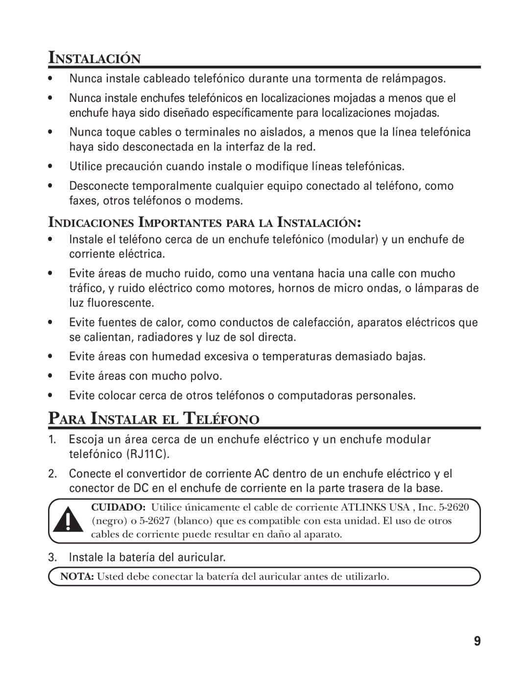 GE 25826GE, 25826GC, 55903980 manual Para Instalar EL Teléfono, Indicaciones Importantes Para LA Instalación 