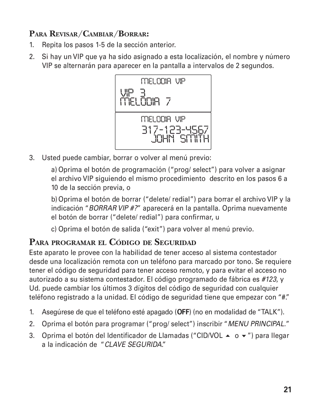 GE 25826GE, 25826GC, 55903980 manual VIP Melodia, Para Programar EL Código DE Seguridad 