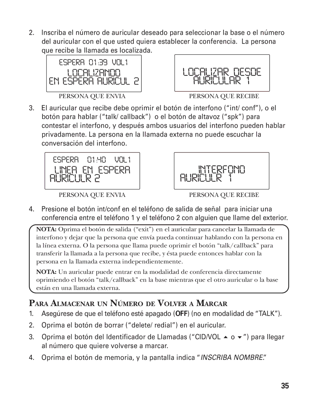 GE 25826GC, 25826GE, 55903980 manual Interfono, Para Almacenar UN Número DE Volver a Marcar 