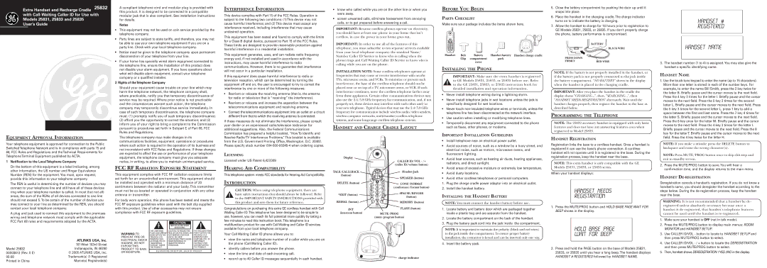 GE 25831 installation instructions Handset Needs Registration, Handset # Registered Handset Name, Hold Base Wait for Beep 