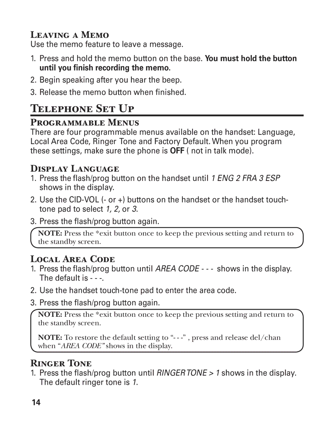 GE 25860 manual Telephone Set Up 