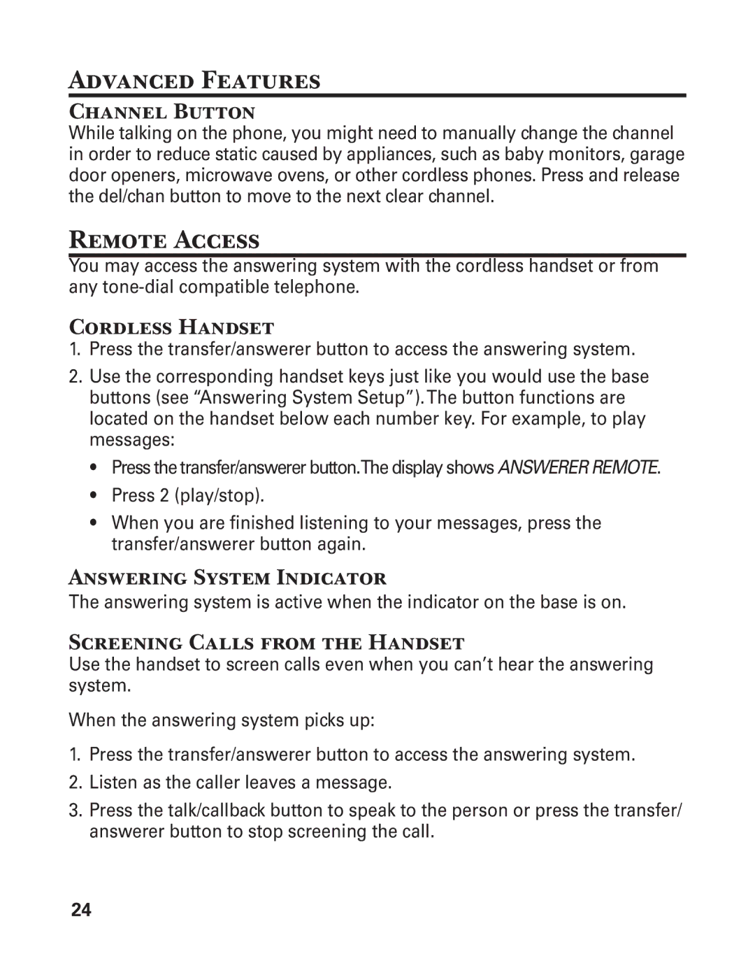 GE 25860 manual Advanced Features, Remote Access 