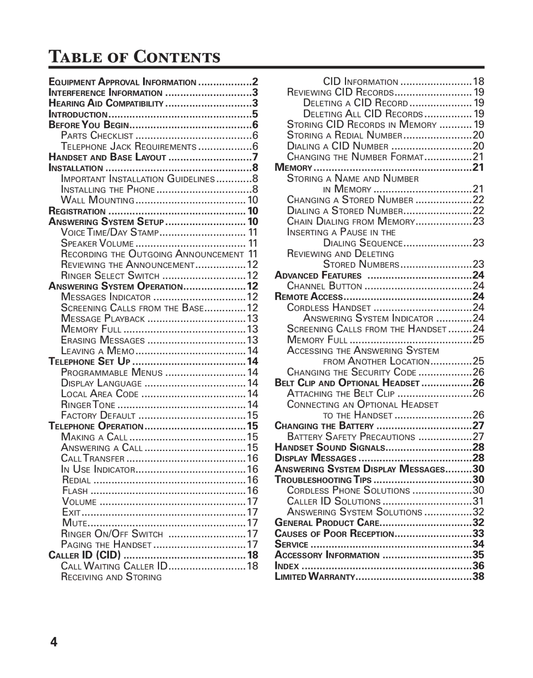 GE 25860 manual Table of Contents 