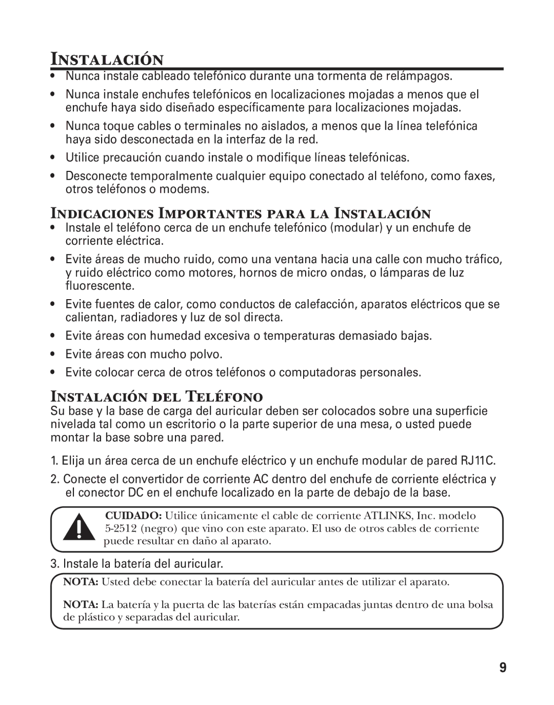 GE 25860 manual Indicaciones Importantes para la Instalación, Instalación del Teléfono 