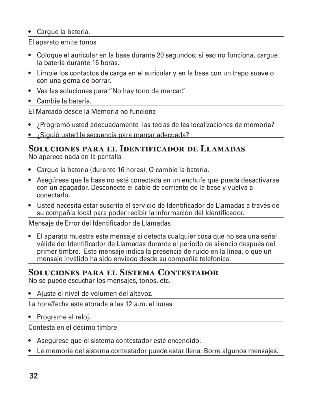 GE 25860 manual Soluciones para el Identificador de Llamadas, Soluciones para el Sistema Contestador 