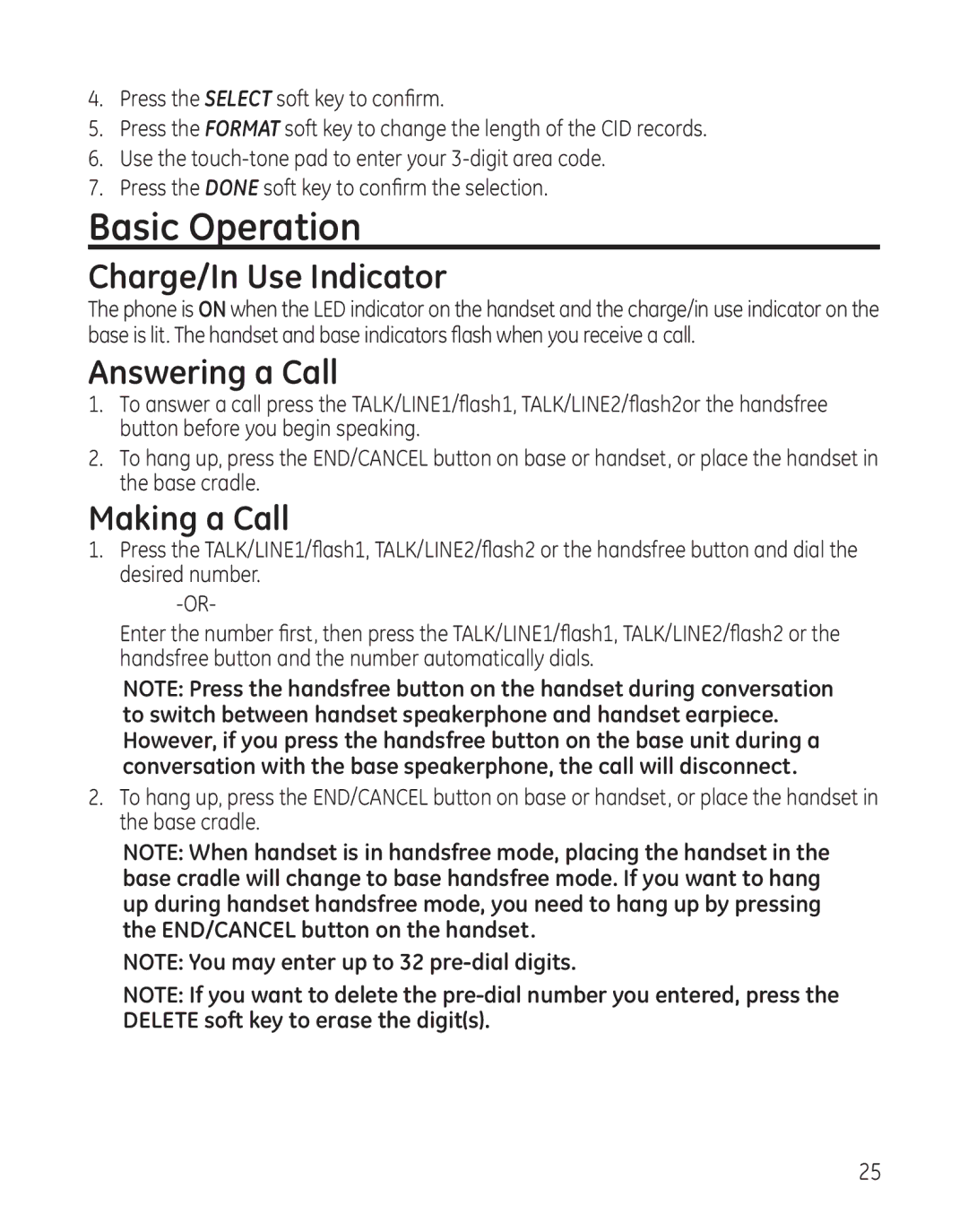 GE 25865 manual Basic Operation, Charge/In Use Indicator, Answering a Call, Making a Call 