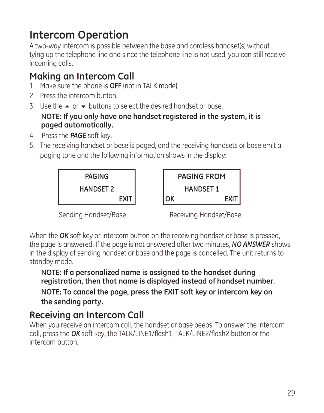 GE 25865 manual Intercom Operation, Making an Intercom Call, Receiving an Intercom Call 