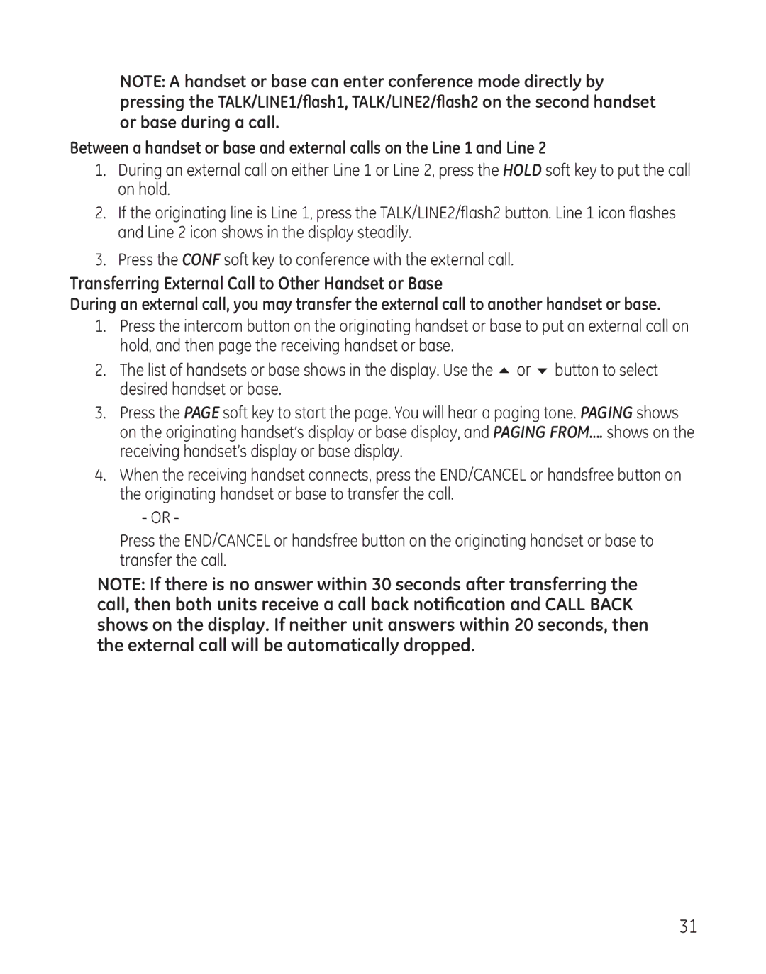 GE 25865 manual Transferring External Call to Other Handset or Base 