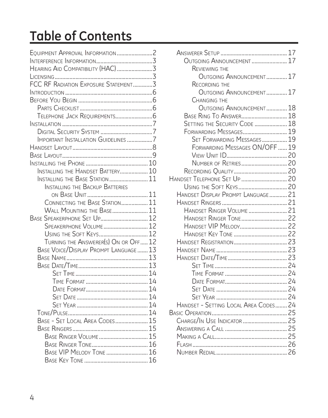 GE 25865 manual Table of Contents 