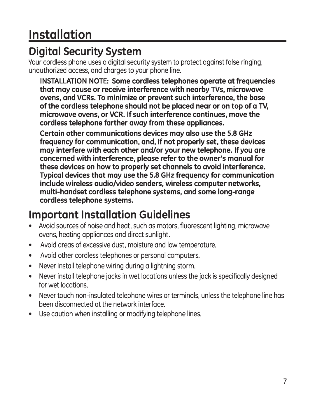 GE 25865 manual Digital Security System, Important Installation Guidelines 