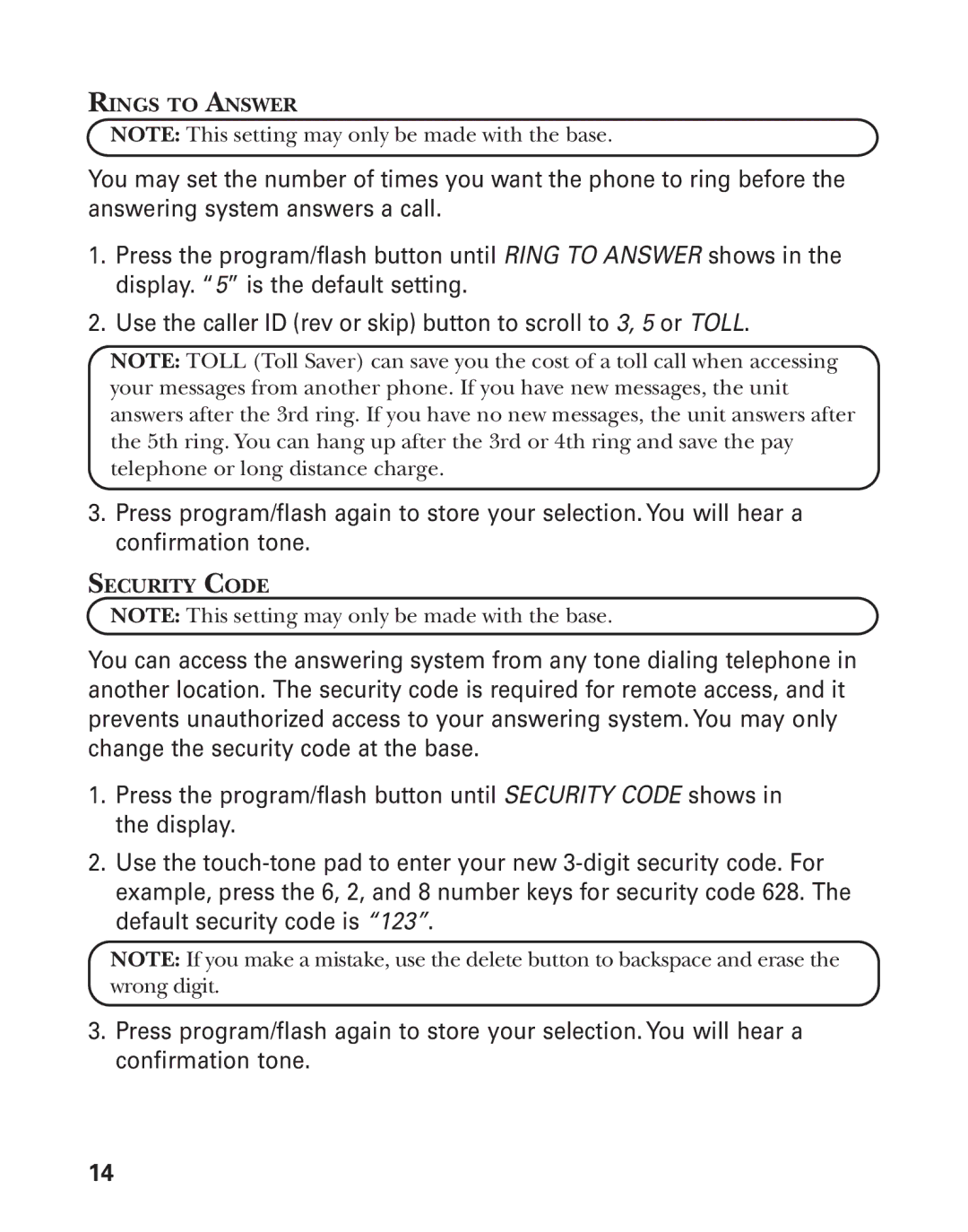 GE 25880, 00004228 manual Rings to Answer 