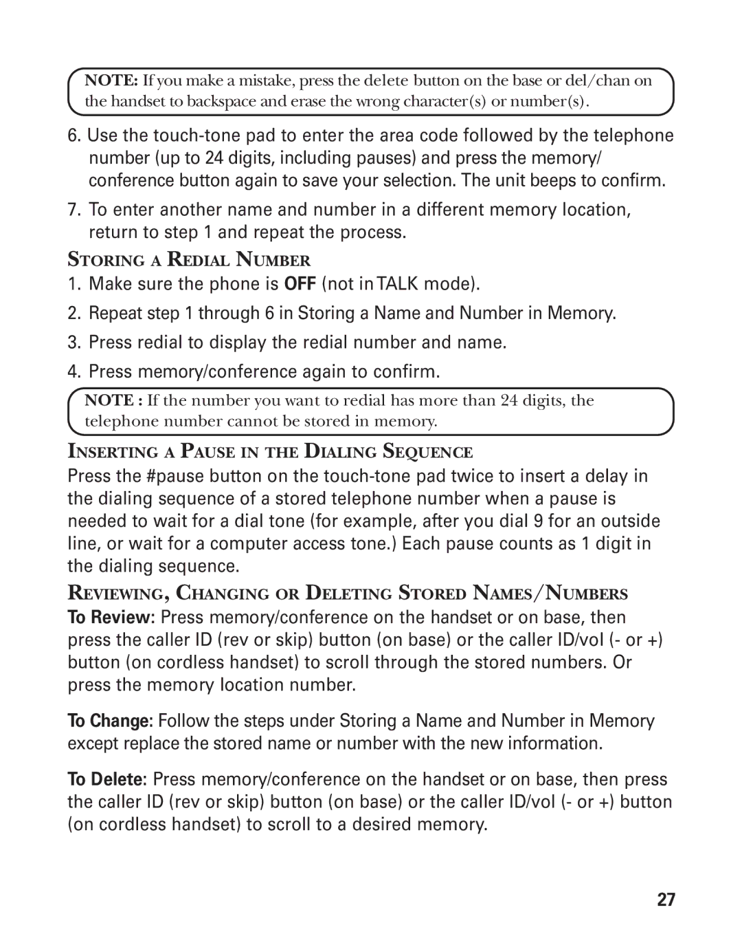 GE 00004228, 25880 manual Storing a Redial Number 