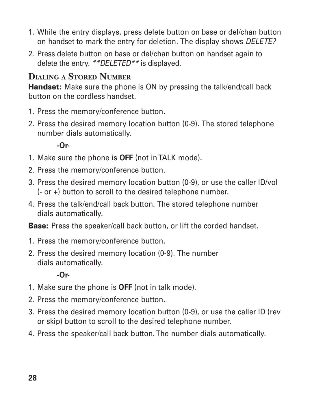 GE 25880, 00004228 manual Dialing a Stored Number 