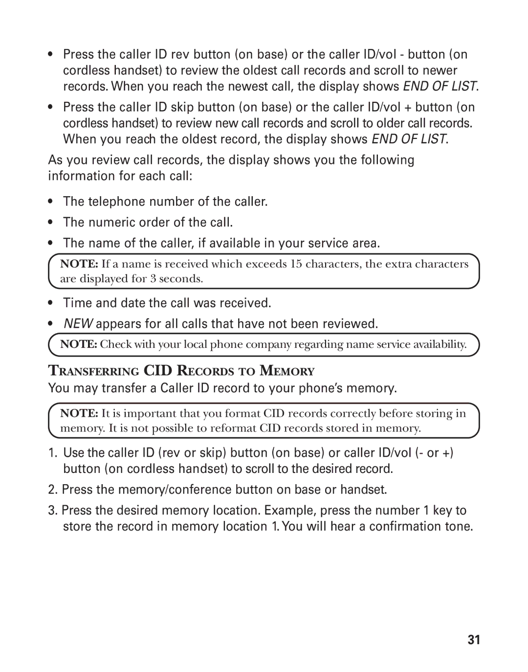 GE 00004228, 25880 manual Transferring CID Records to Memory 