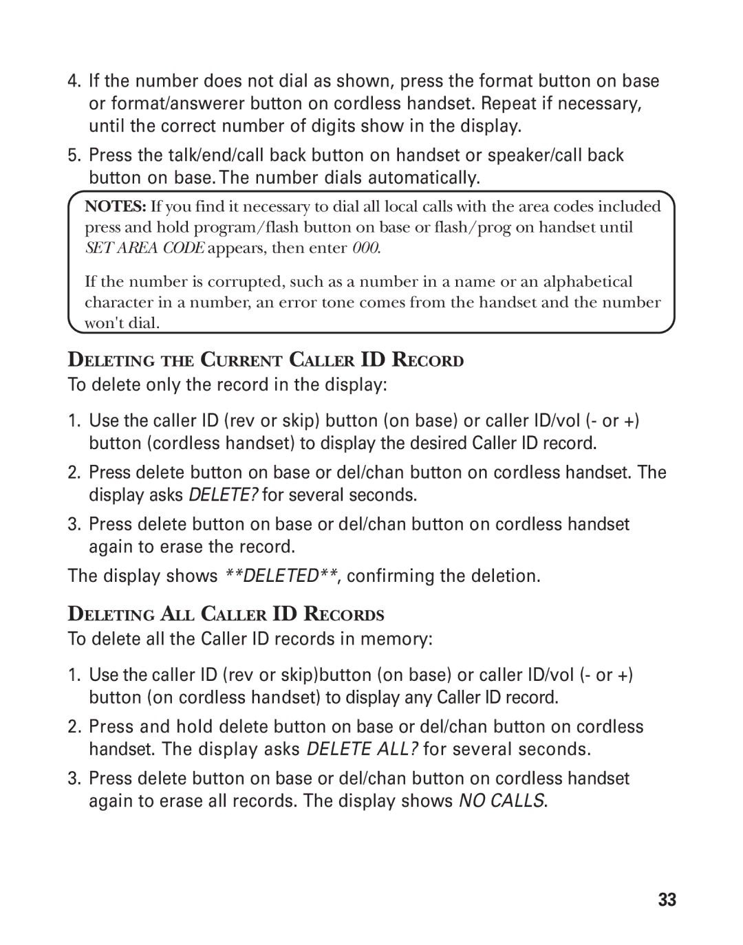 GE 00004228, 25880 manual Deleting the Current Caller ID Record 