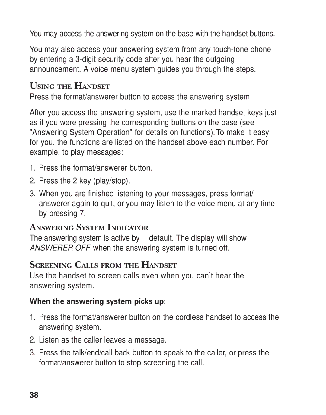 GE 25880, 00004228 manual When the answering system picks up 