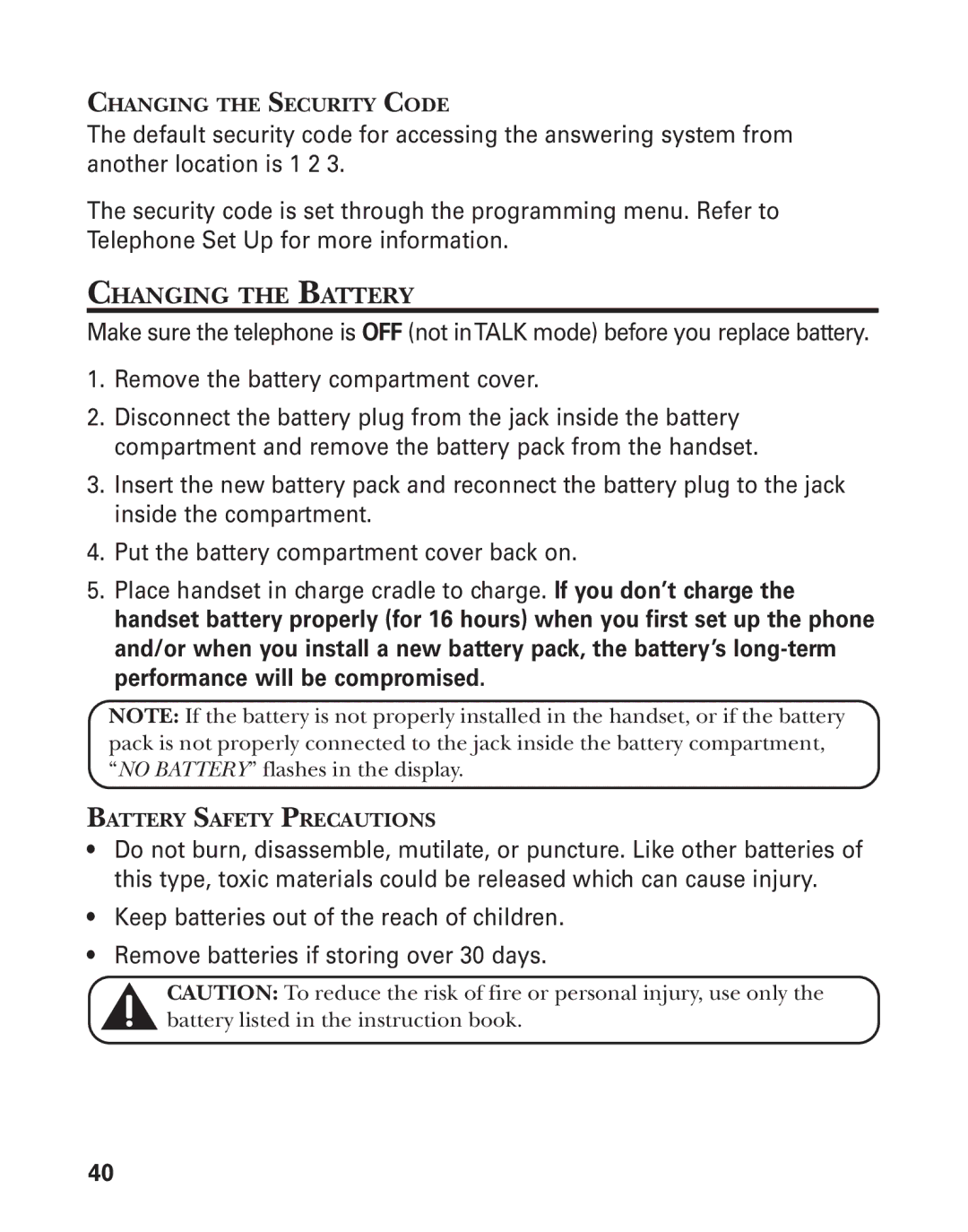 GE 25880, 00004228 manual Changing the Battery 