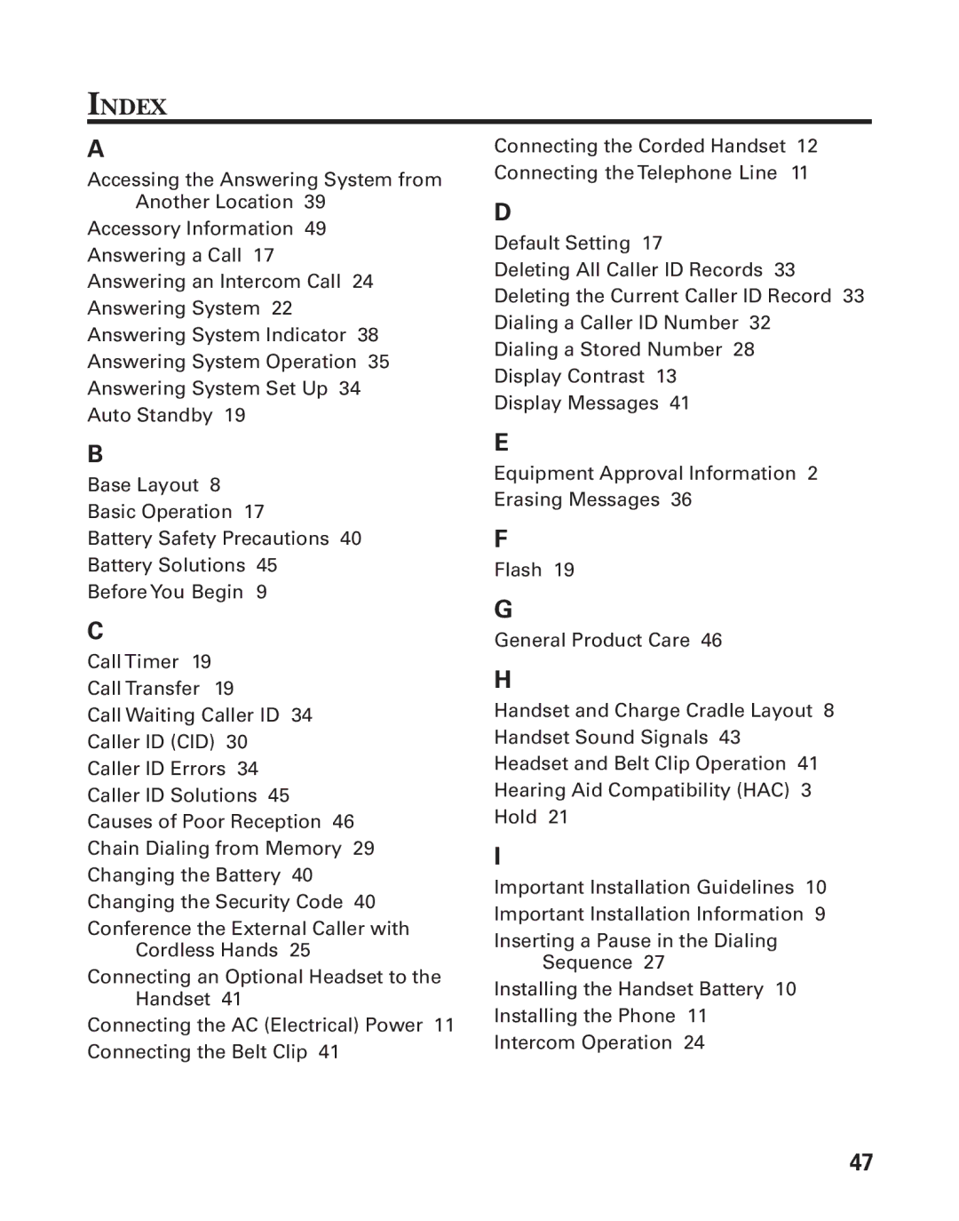 GE 00004228, 25880 manual Index 