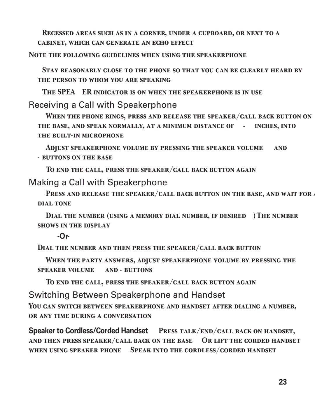 GE 25880 Receiving a Call with Speakerphone, Making a Call with Speakerphone, Switching Between Speakerphone and Handset 