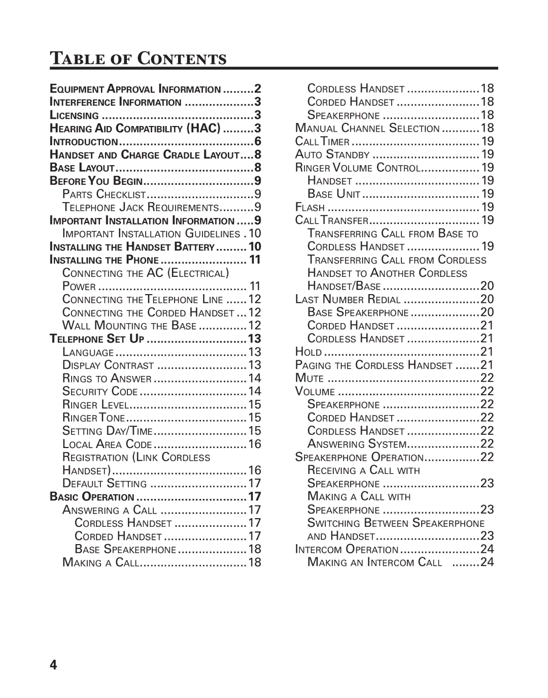 GE 25880 manual Table of Contents 