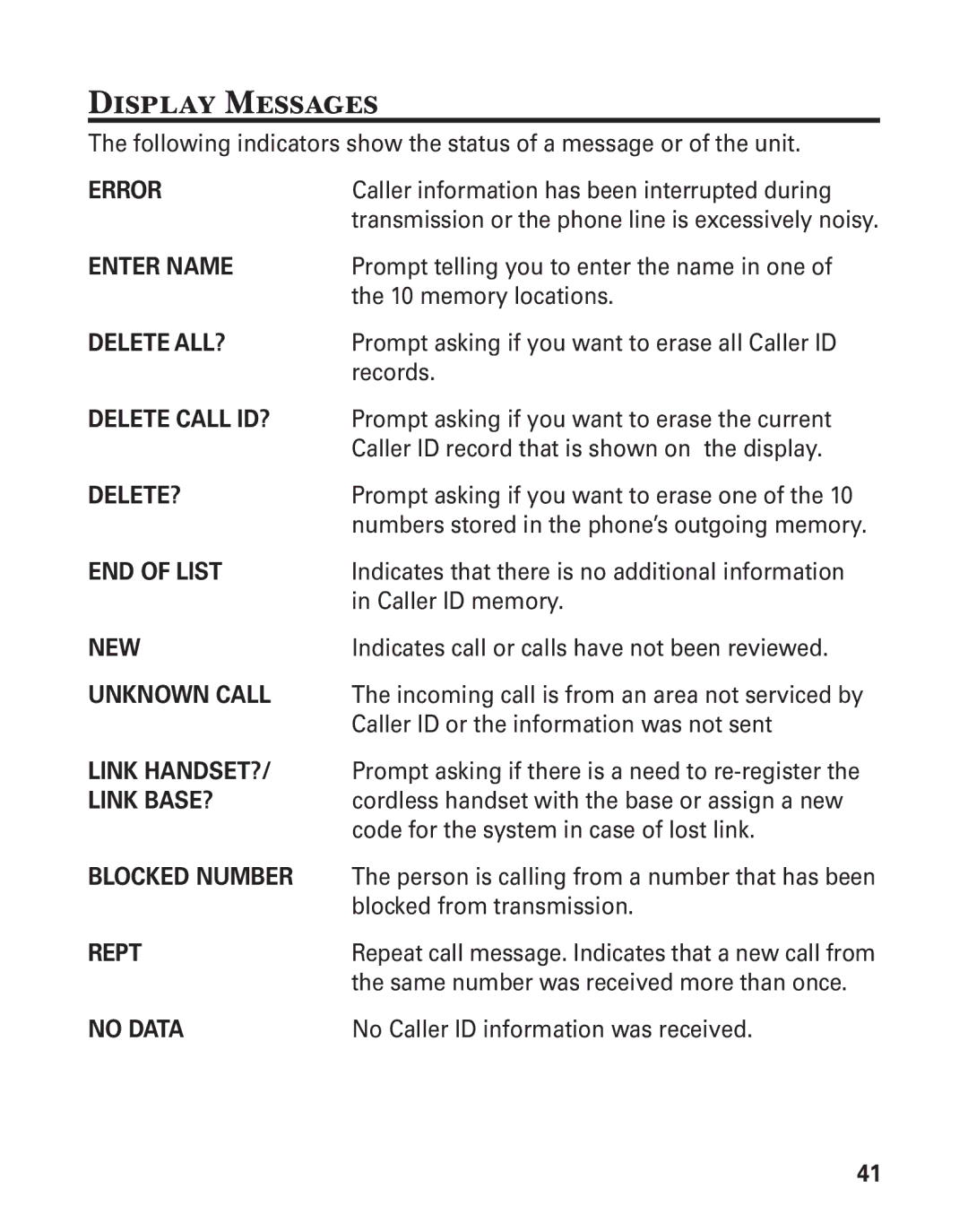 GE 25880 manual Display Messages, Error 