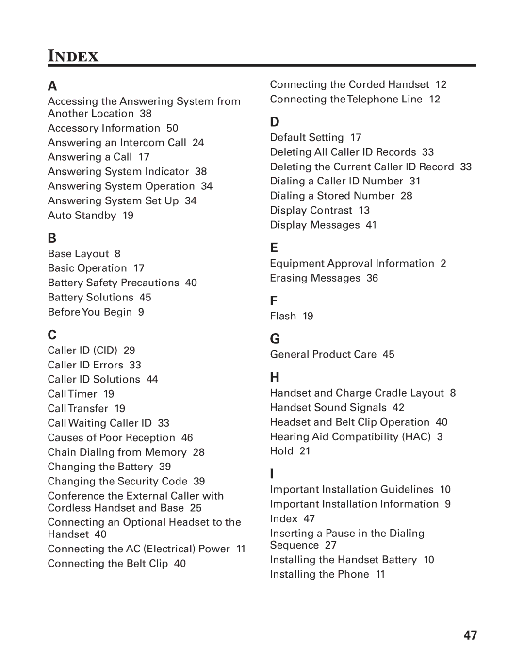 GE 25880 manual Index 