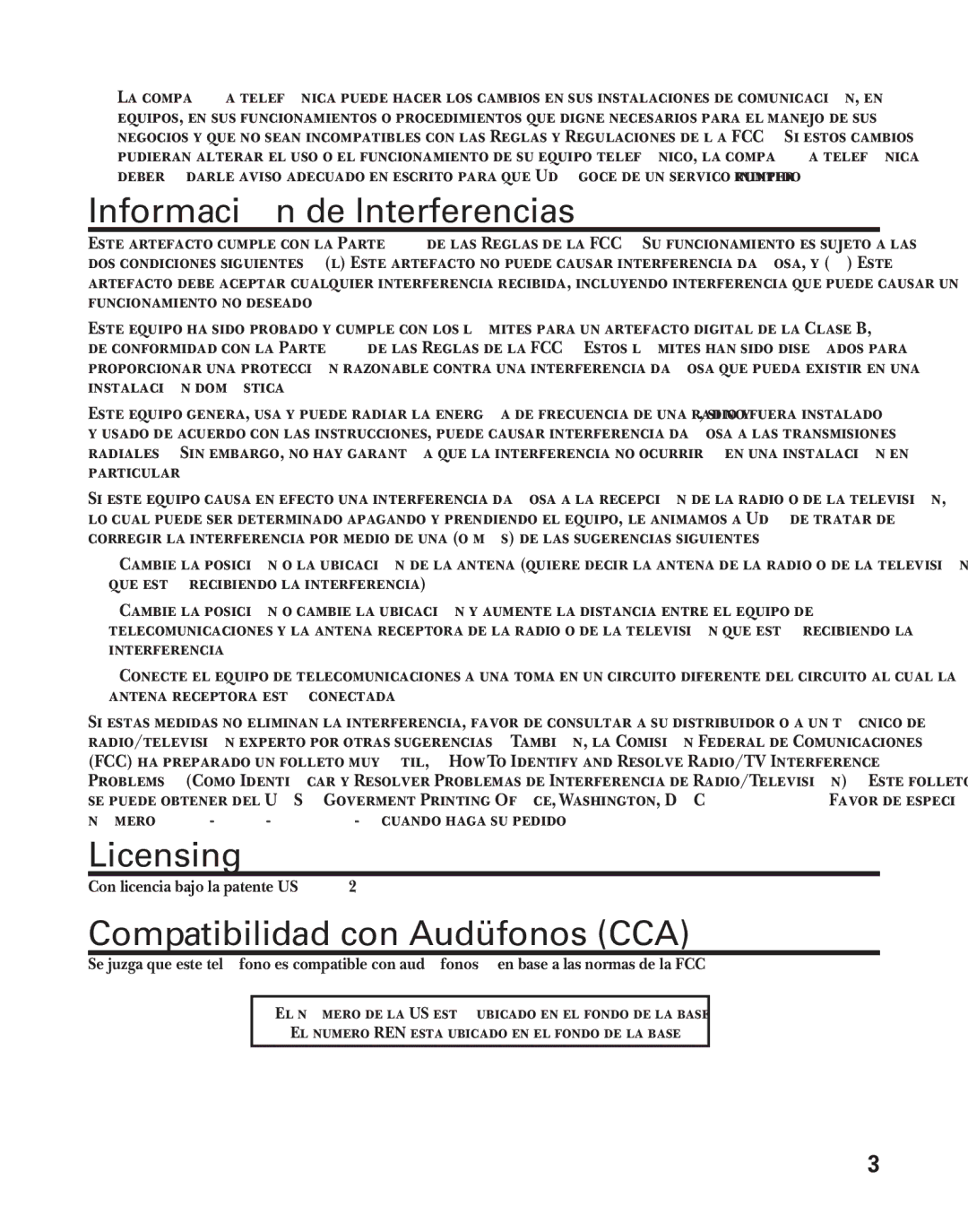 GE 25880 manual Información de Interferencias, Compatibilidad con Audífonos CCA 