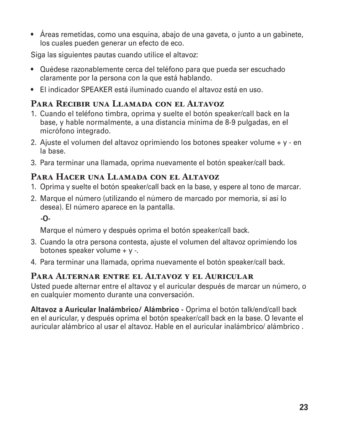 GE 25880 manual Para Recibir una Llamada con el Altavoz, Para Hacer una Llamada con el Altavoz 