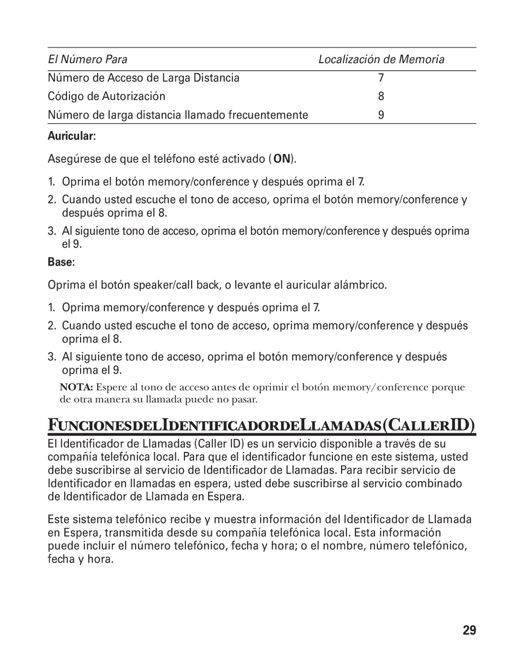 GE 25880 manual FuncionesdelIdentificadordeLlamadasCallerID, Auricular 