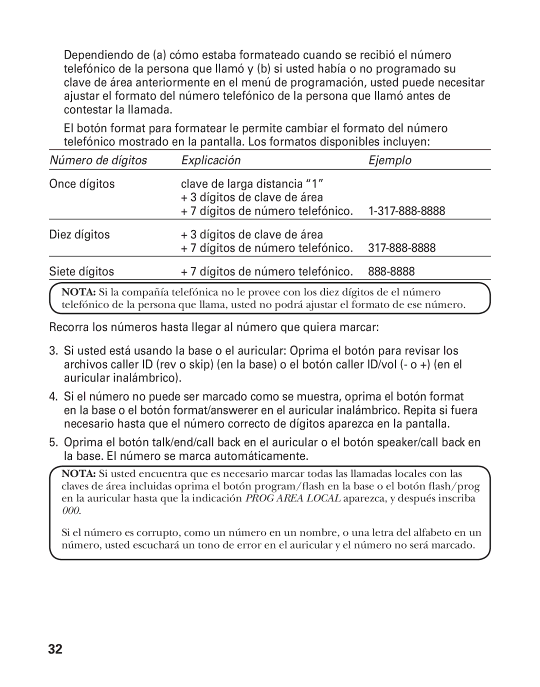 GE 25880 manual Diez dígitos + 3 dígitos de clave de área 