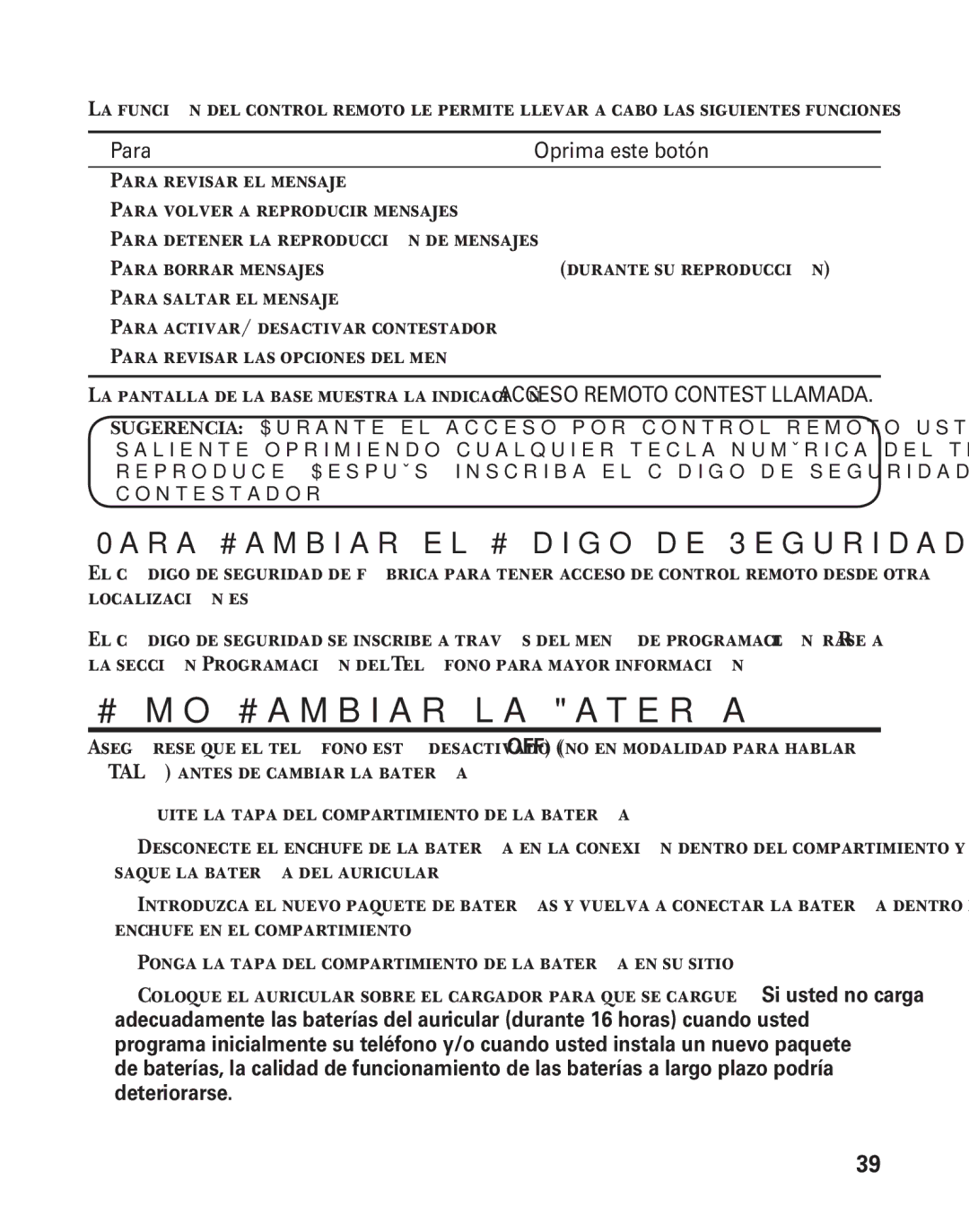 GE 25880 manual Cómo Cambiar la Batería, Para Cambiar el Código de Seguridad 