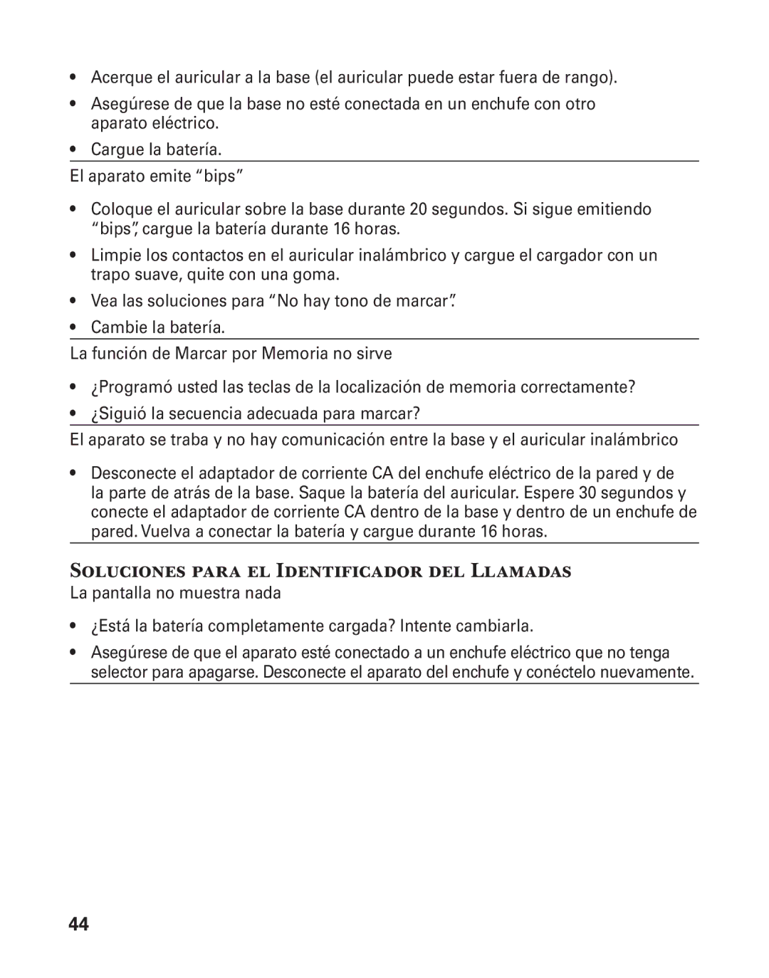 GE 25880 manual Soluciones para el Identificador del Llamadas 