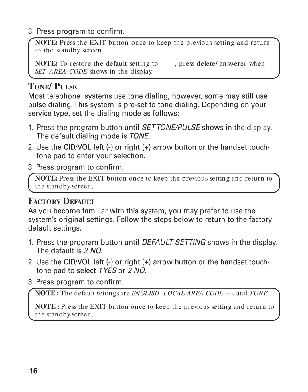 GE 25893 manual Tone/Pulse 