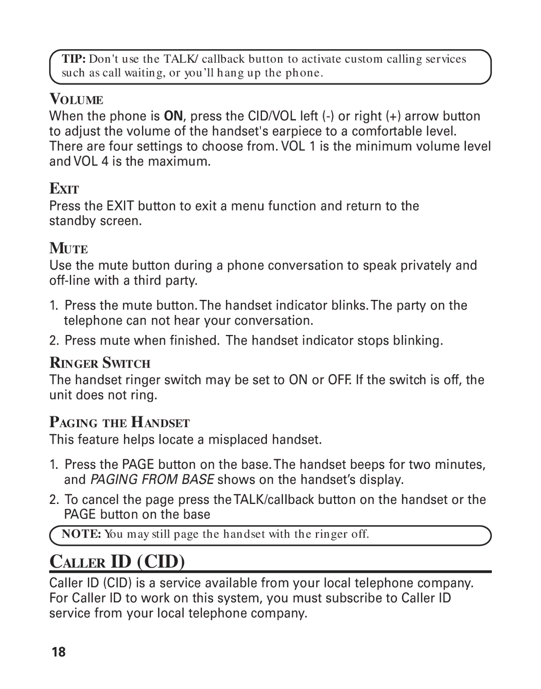 GE 25893 manual Caller ID CID 