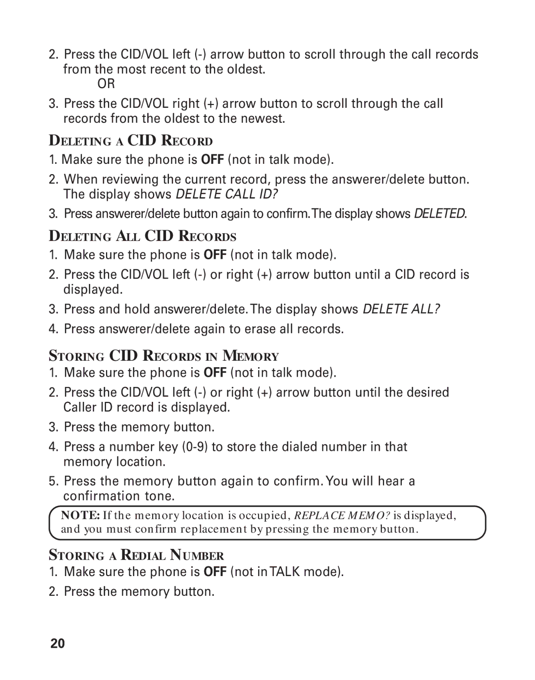 GE 25893 manual Deleting a CID Record 