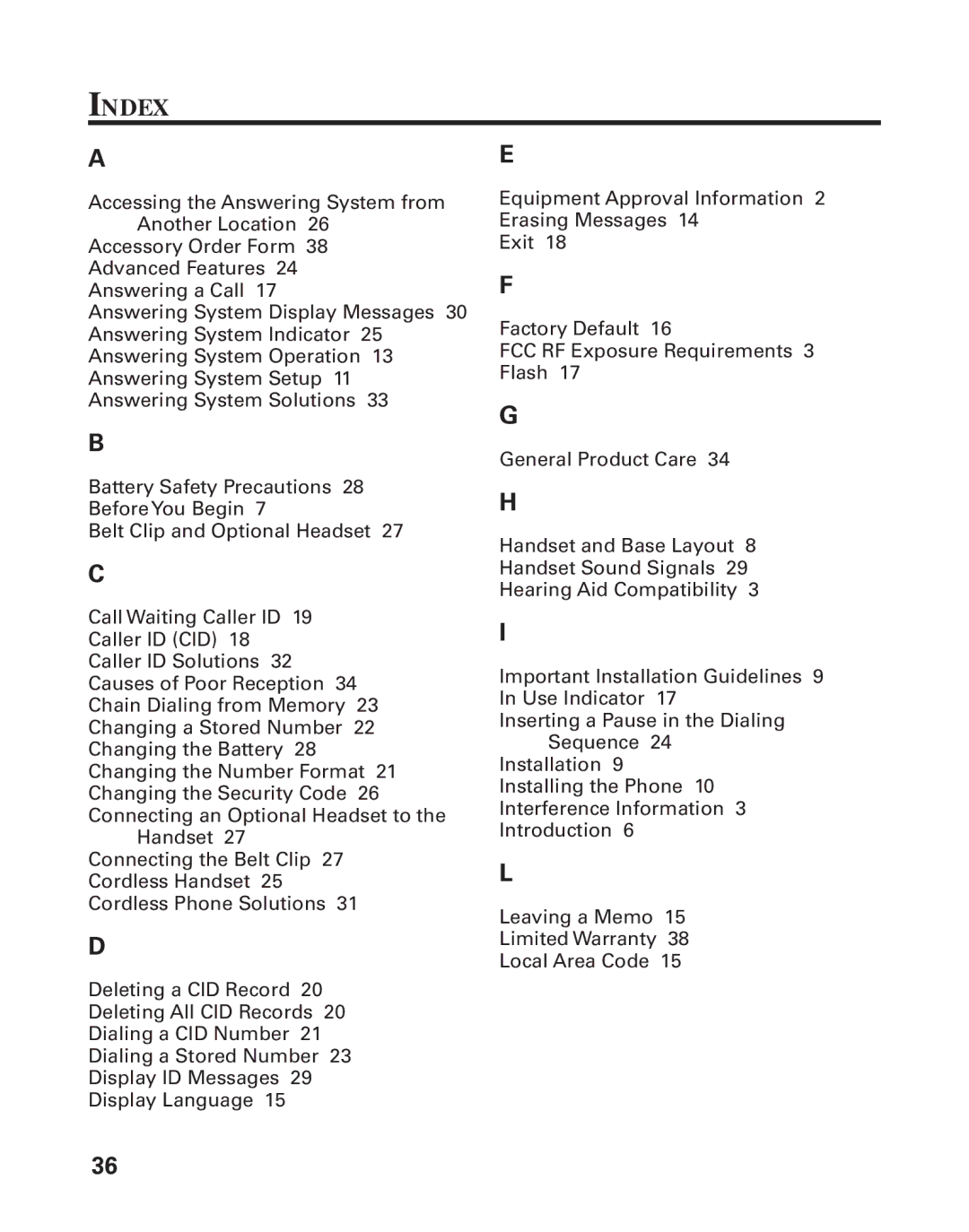 GE 25893 manual Index 