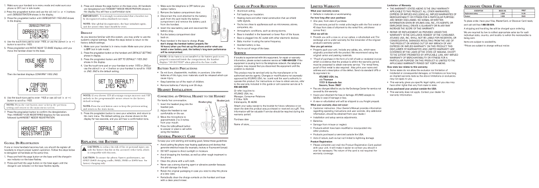 GE 55904080, 25895 Replacing the Battery, Headset Installation, General Product Care, Causes of Poor Reception, Service 